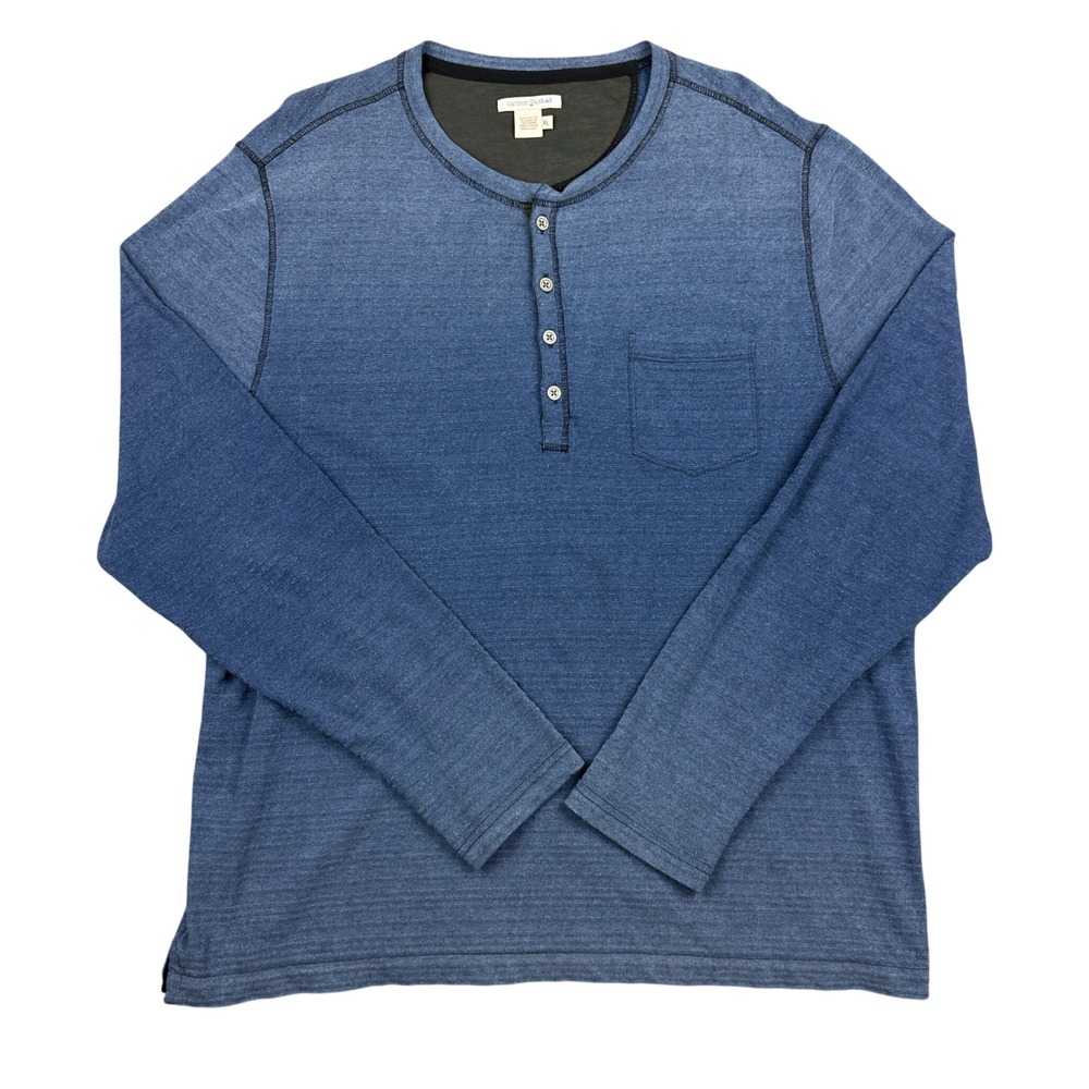 Carbon 2 Cobalt Mens XL Blue Textured Cotton Long Sleeve Henley Pocket Shirt